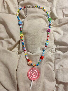Free People Multi-Color Beaded Pink Lollipop Pendant Statement Necklace
